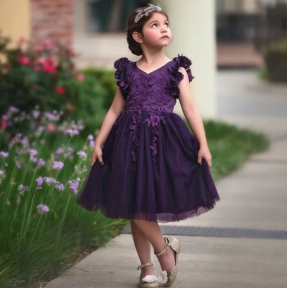 Just Couture Girls Petal Sleeve Dress - Picture 7 of 9